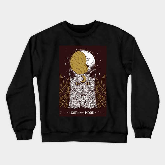 Tarot Card Moon Sun And Cat Crescent Occult Spiritual Gothic Witch Crewneck Sweatshirt by Kribis